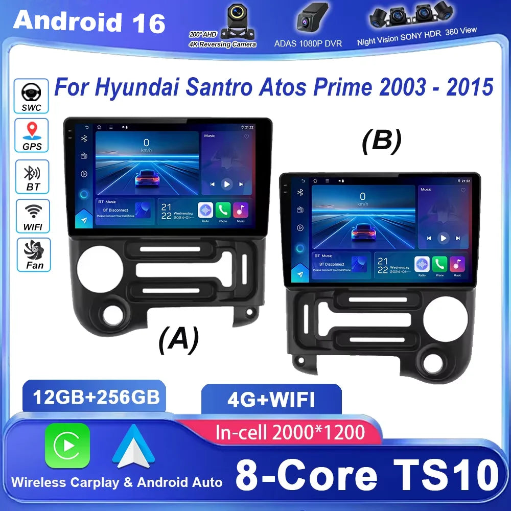 Android 16 Radio Stereo For Hyundai Santro Atos Prime 2003-2015 Auto Multimedia Player GPS