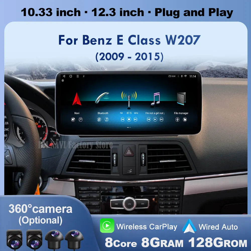 for Mercedes Benz E Class C207 W207 A207 2009-2015 Android14 Car Radio Video Wireless Play