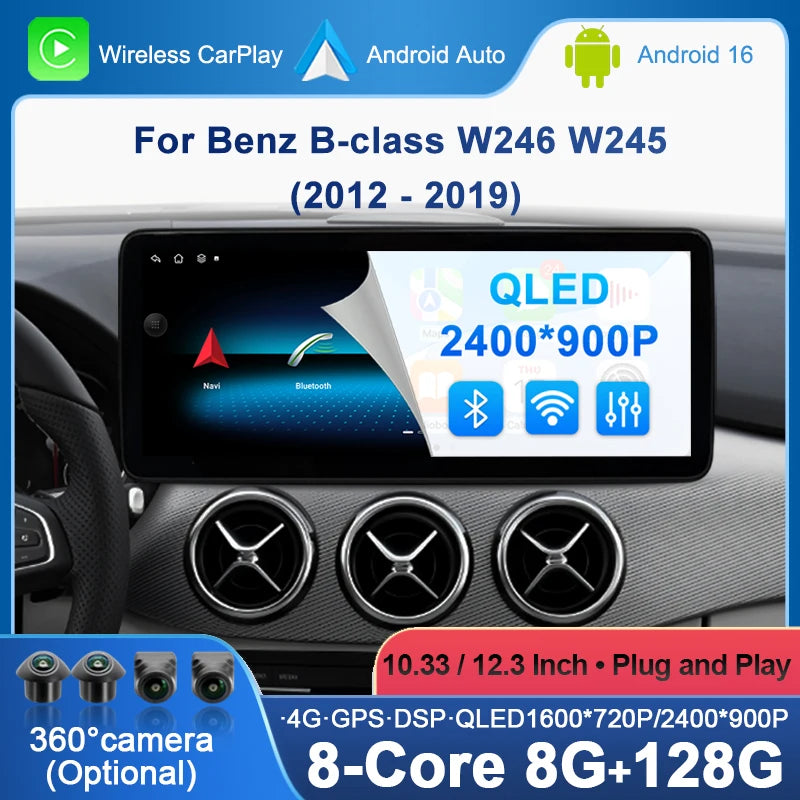 Car Multimedia Wireless Carplay Android 16 AUTO CarPlay 10.33inch 12.3inch Screen For Merc