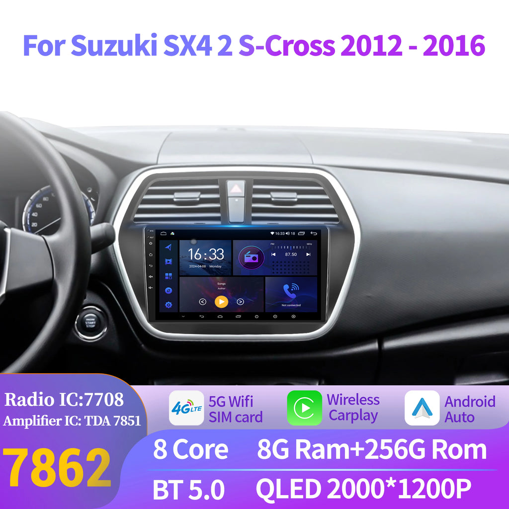 For Suzuki SX4 2 S-Cross 2012-2016 Car Radio Multimedia Android 14 Wireless BT CarPlay Nav