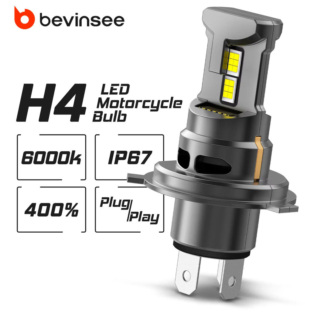 BEVINSEE H4 Moto LED Light 9003 HIR2 Headlight Bulb For Motorcycle Motorbike CANBUS Hi/Lo