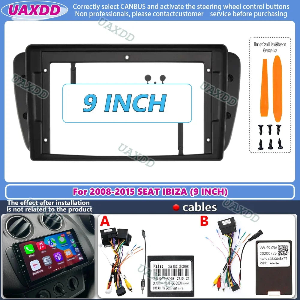 9 Inch 2 Din Android Head Unit Car Radio Frame Kit For Seat Ibiza 2008-2015 Auto Stereo Da