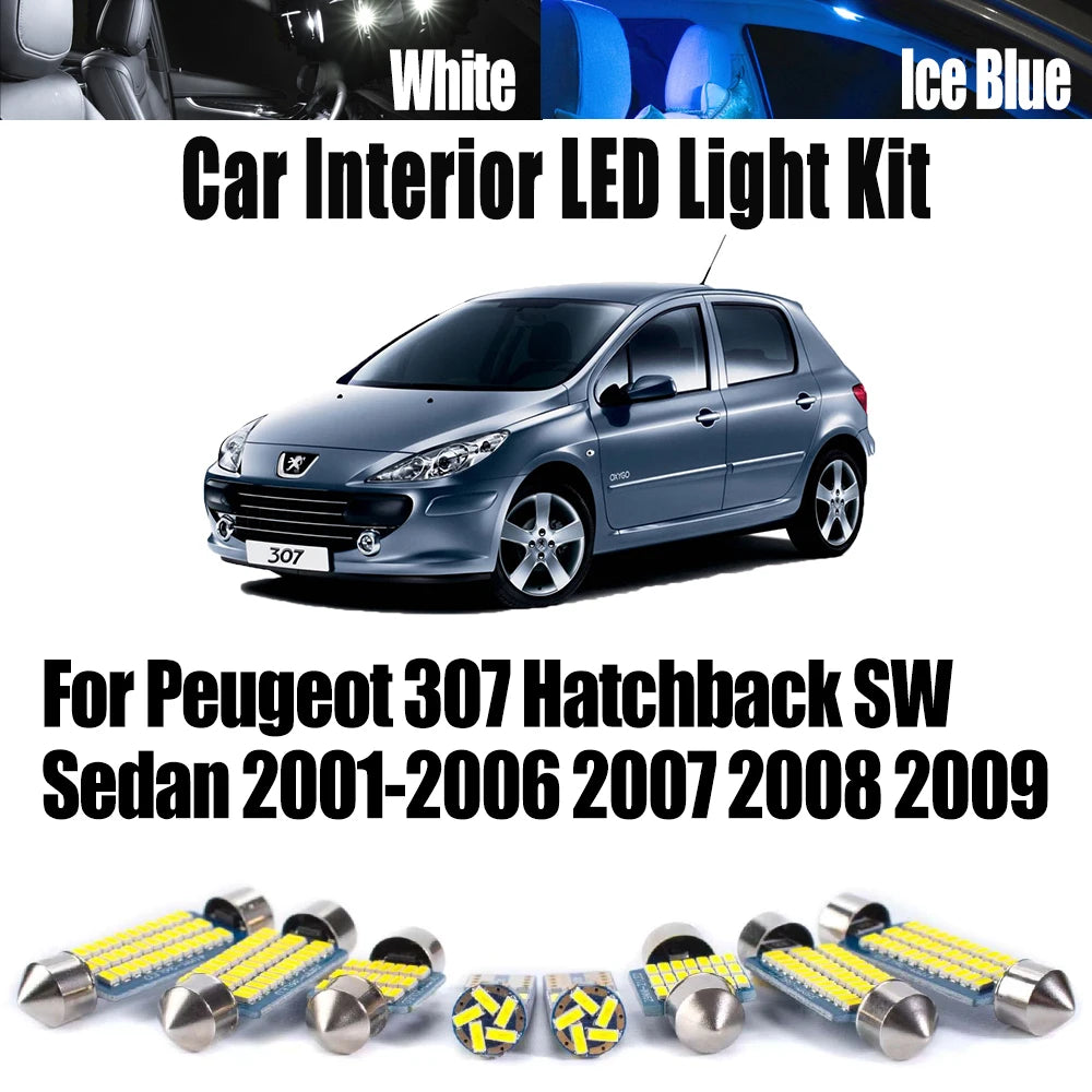 16-Piece LED Interior Light Kit for Peugeot 307 Hatchback SW Sedan 2001-2005 - Canbus Dome Map Door Trunk Bulbs | AUT...