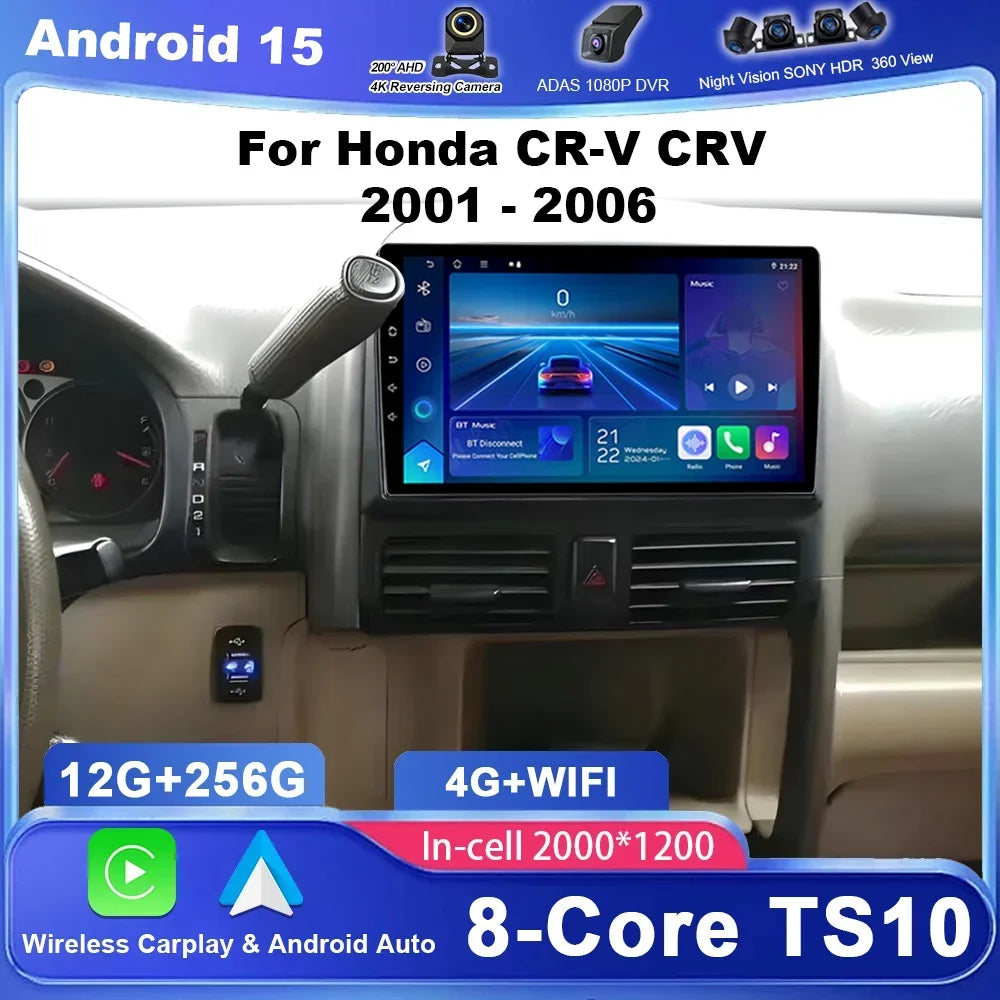 Android 15 Car For Honda CR-V CRV 2001 2002 2003 2004 2005 2006 Automotive Multimedia Vide
