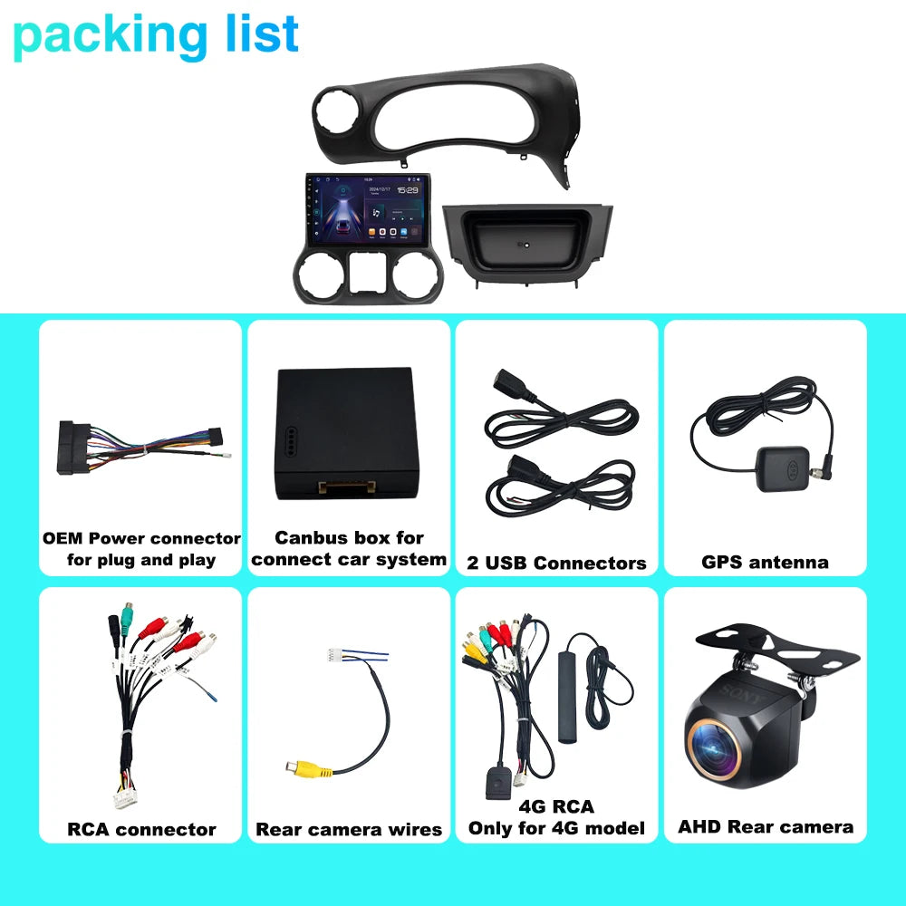 Android 15 WIFI 5G Car Radio For Jeep Wrangler 3 JK 2010-2018 LHD Auto Multimedia Carplay