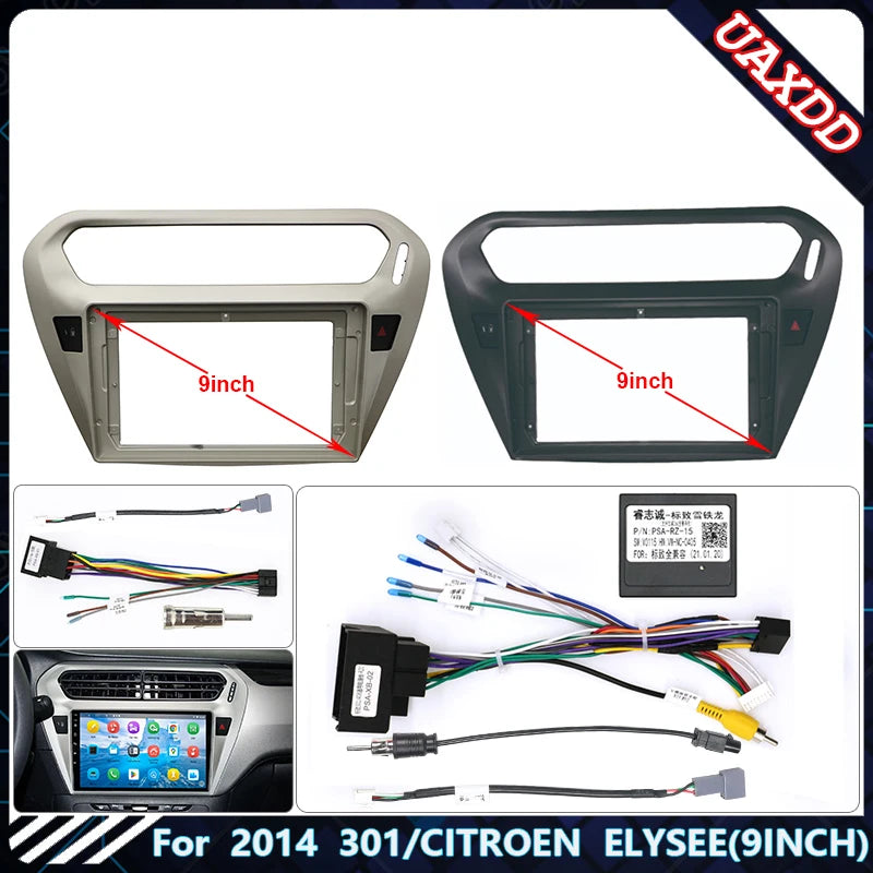 For 2014 301 CITROEN ELYSEE 9INCH Car CD Radio Android Frame Panel Fascia Cable Video Harn