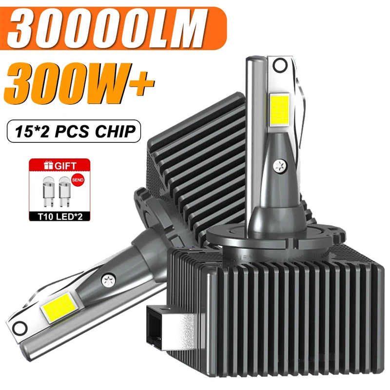 D1S D3S LED Headlights HID D2S D4S D5S D8 Turbo LED 30000LM 300W Two-sided CSP Chip 6000K
