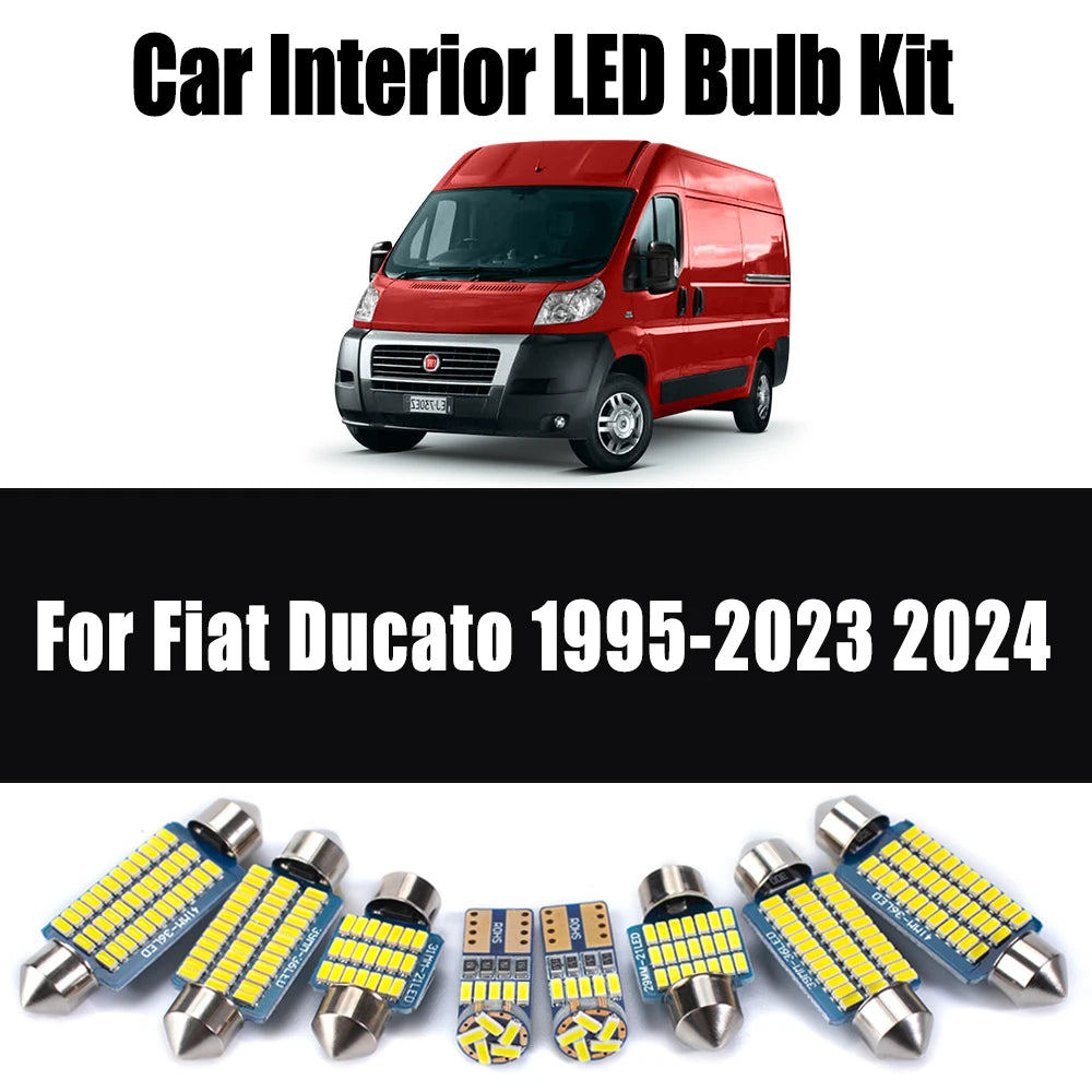 12-Piece LED Interior Light Kit for Fiat Ducato 1995-2022 - Canbus Dome Map Door Trunk Bulbs | AUTOKITSHOP
