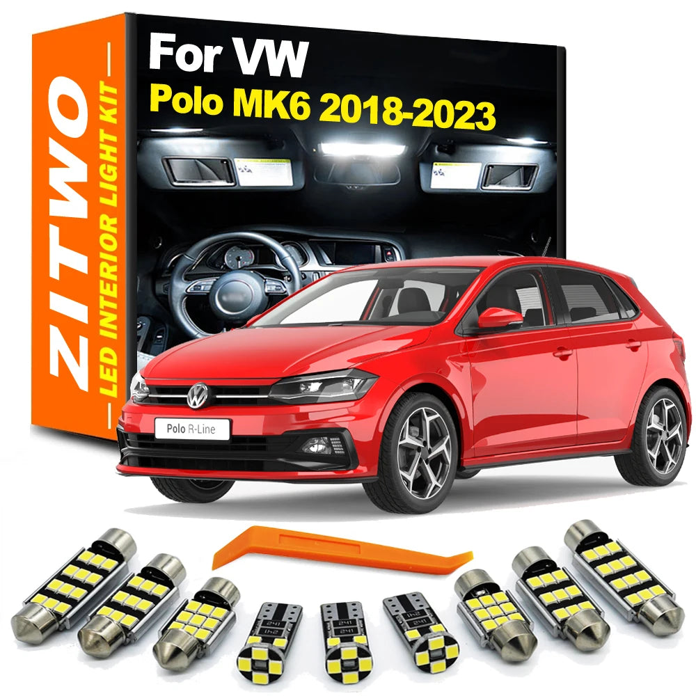 ZITWO 10Pcs LED Interior Dome Reading Trunk Light Bulb Kit For VW Volkswagen Polo MK6 VI AW1 BZ1 2018 2019 2020 2021 2022 2023