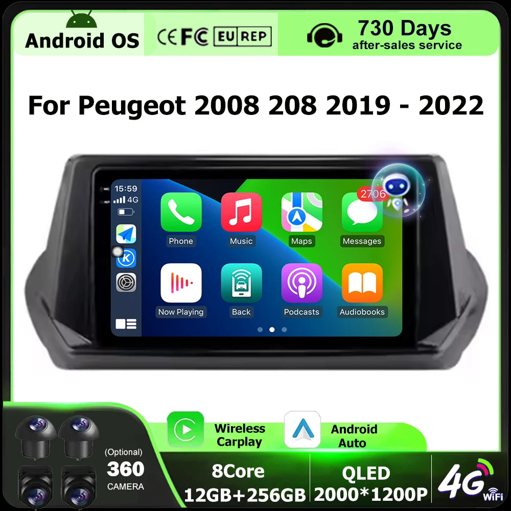 Wireless Carplay For Peugeot 2008 208 2019 - 2022 Android 16 Auto Car Radio Multimedia Vid