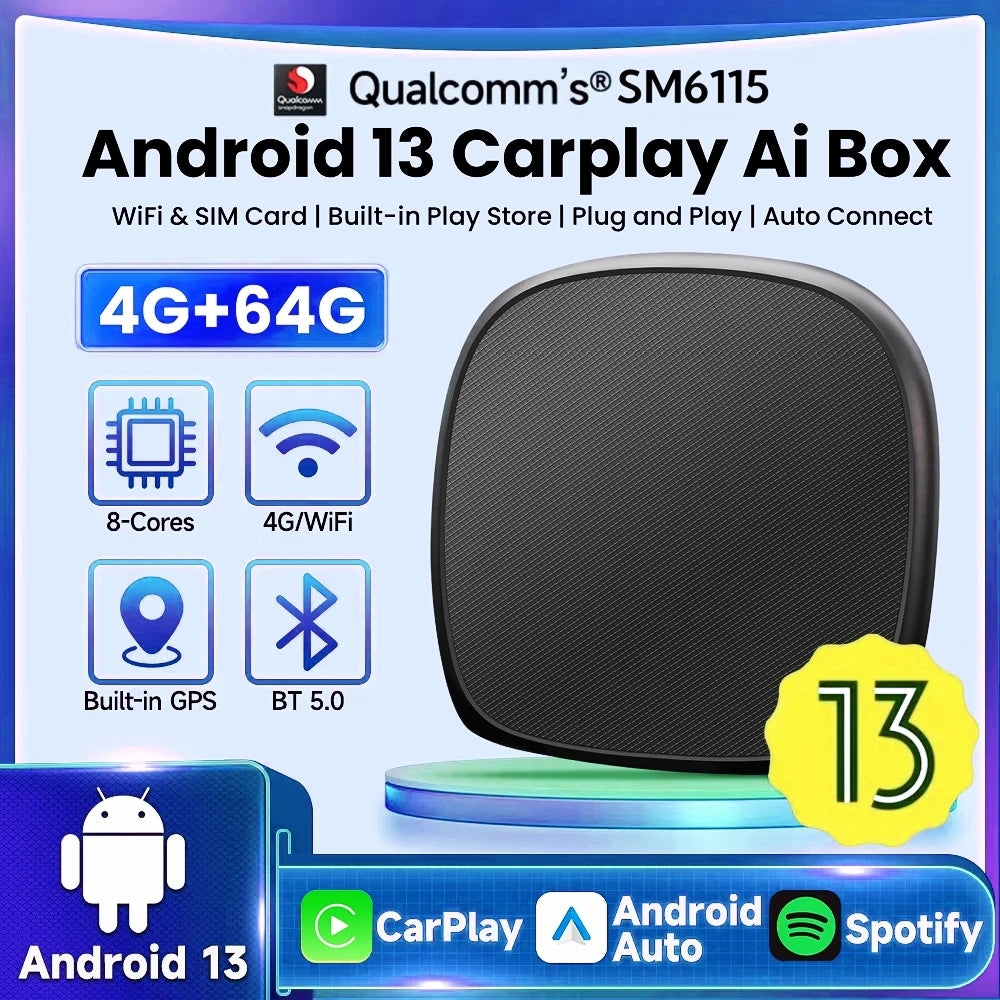 Android 13 Wireless CarPlay Ai Box QCM6115 8Cores Support Netflix&Youtube Built-in GPS 4G  | AUTOKITSHOP