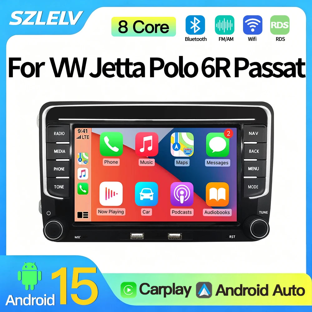 SZLELV Android15 Car Radio GPS For VW Volkswagen Jetta Touran Passat B6 Polo Multimedia Pl