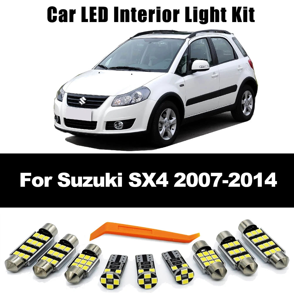 9Pcs Accessories LED Interior Dome Reading Trunk Map Light Bulb Kit For Suzuki SX4 2007 2008 200 - Canbus LED Car Light