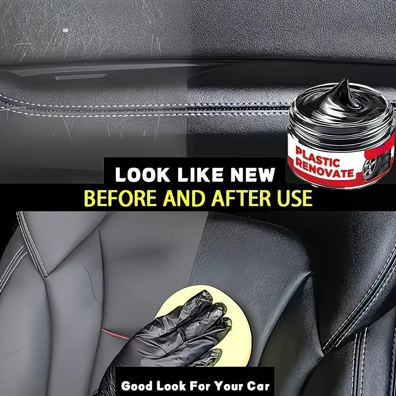 Plastic Scratch Repair Wax 80g With Sponge Car Interior Surface Restorer For Dashboard And Seat  - Automotive LED Light
