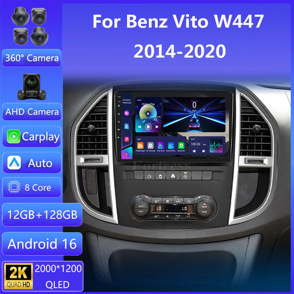 Android 16 Carplay Auto 2K Screen Car Radio Multimedia Video Player For Mercedes Benz Vito