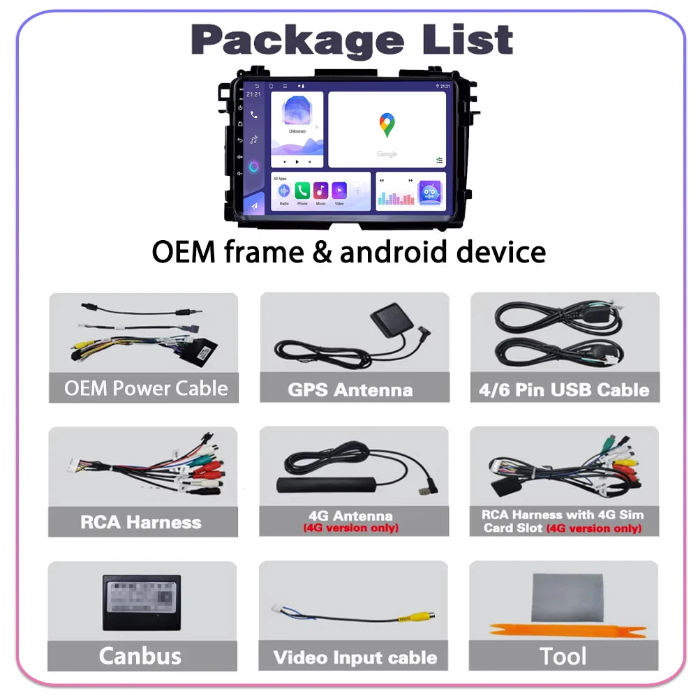For Honda Vezel HR V HRV XRV 2015 2016 2017 - 2020 Android auto 2K QLED Screen Car Radio M