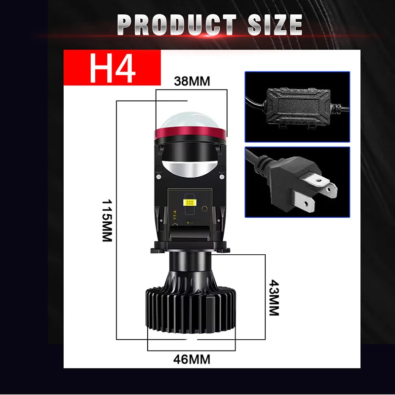 1000W Y7D H4 Super Bright LED Headlight Car H4 Mini Projector Lens Bulb 6000k 300000LM Hig