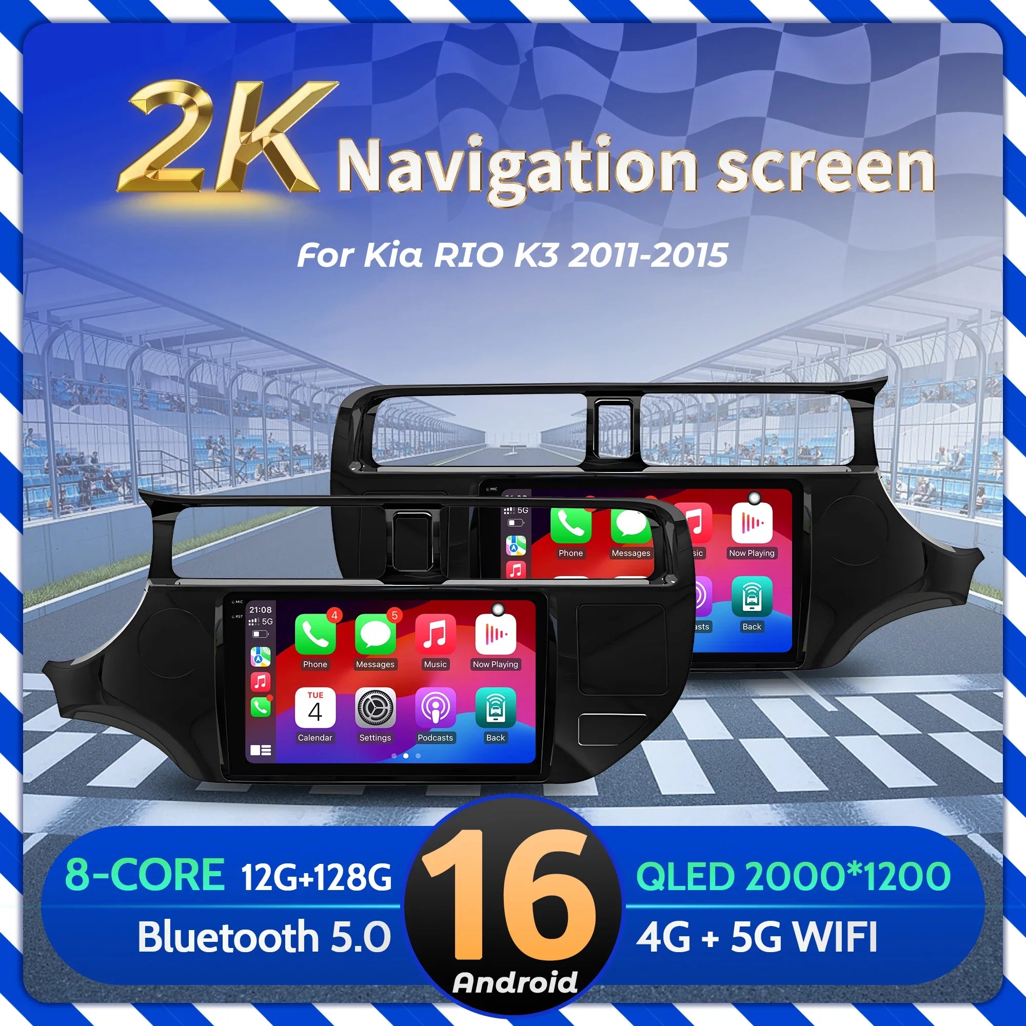 9" Car Radio For Kia RIO K3 2011-2015 Android 16 Wireless BT Carplay Multimedia Navigation