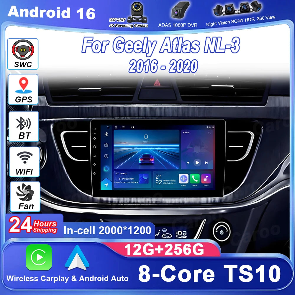 Car Radio Stereo For Geely Atlas NL-3 2016-2020 Auto Navigation Player Multimedia Carplay