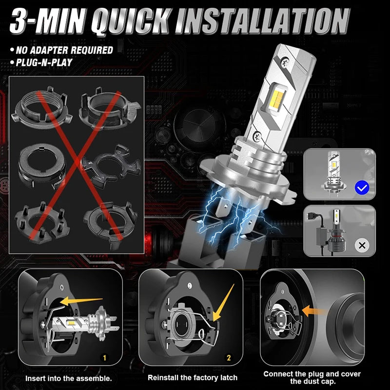 H1 LED Headlights 5000000LM 5200W 16PCS 7585 CSP High Low Beam Turbo 6000K Auto Light 1:1