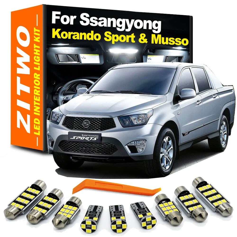 ZITWO 10Pcs Car LED Interior Light Bulb Kit For Ssangyong Musso 2017 2018 Korando Sports 2013 2014 2015 2016 License Plate Lamp
