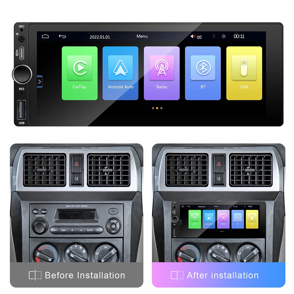 1DIN 6.86inch Universal MP5 Car Radio Support Wireless Carplay Android AUTO AUX USB  BT Touch Screen Multimedia Video Player