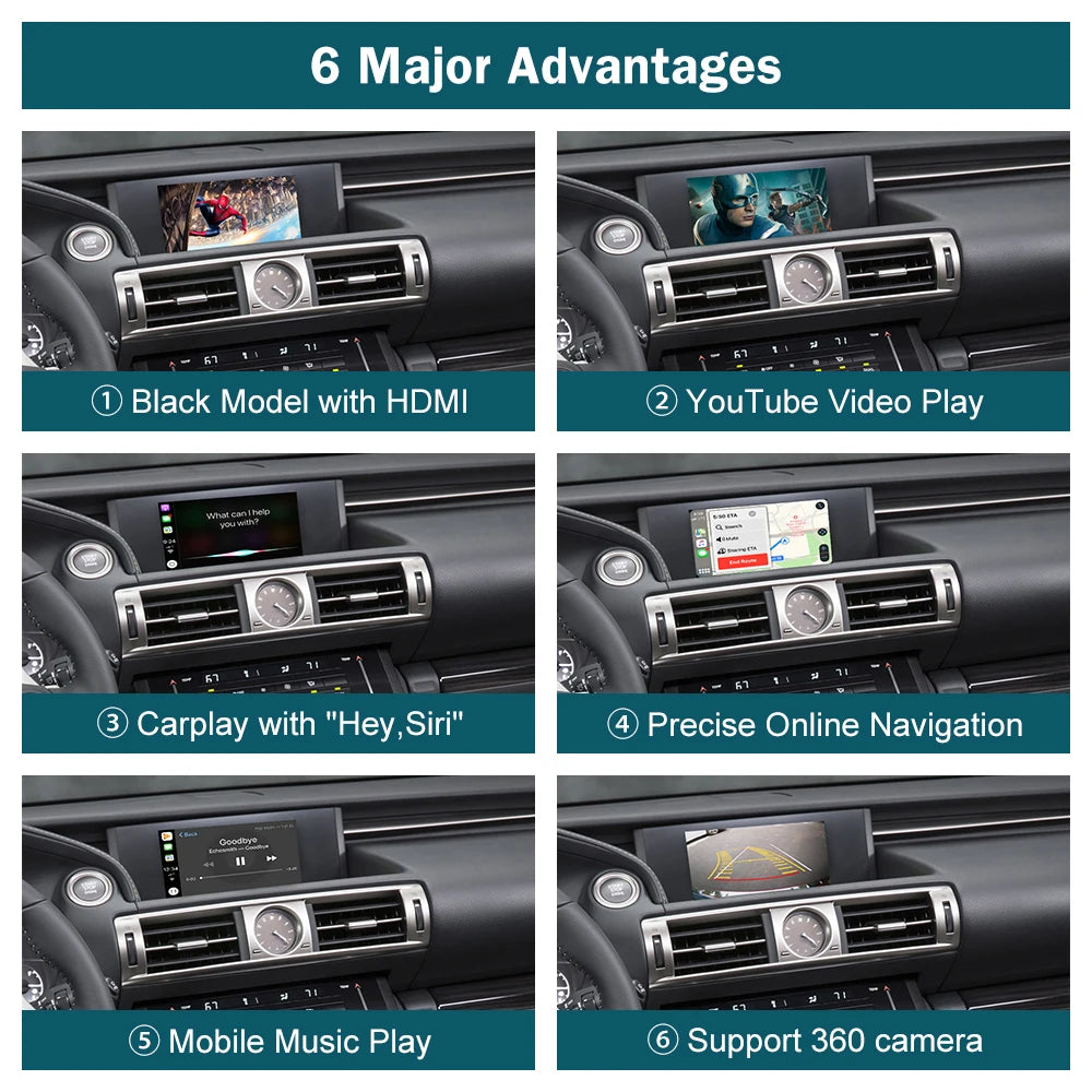 Road Top Wireless CarPlay Android Auto Interface for Lexus IS 2014-2019, with Mirror Link  | AUTOKITSHOP