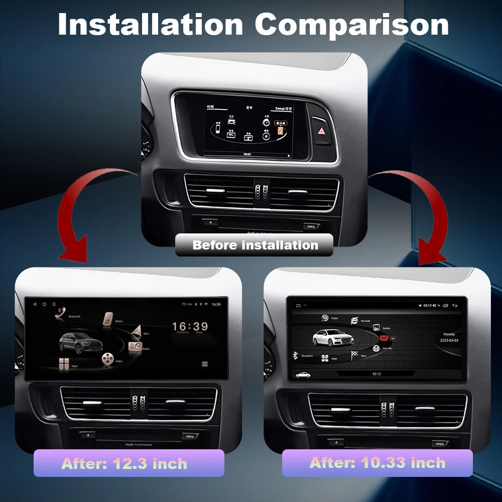 Wireless CarPlay Android 14 For Audi Q5 2009-2017 12.3inch Car Video Players GPS Navigatio