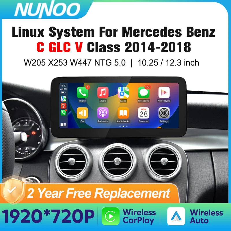 Wireless Carplay Screen For Mercedes C Class W205 GLC X253 C180 C200 300 350 2015-2018 Car