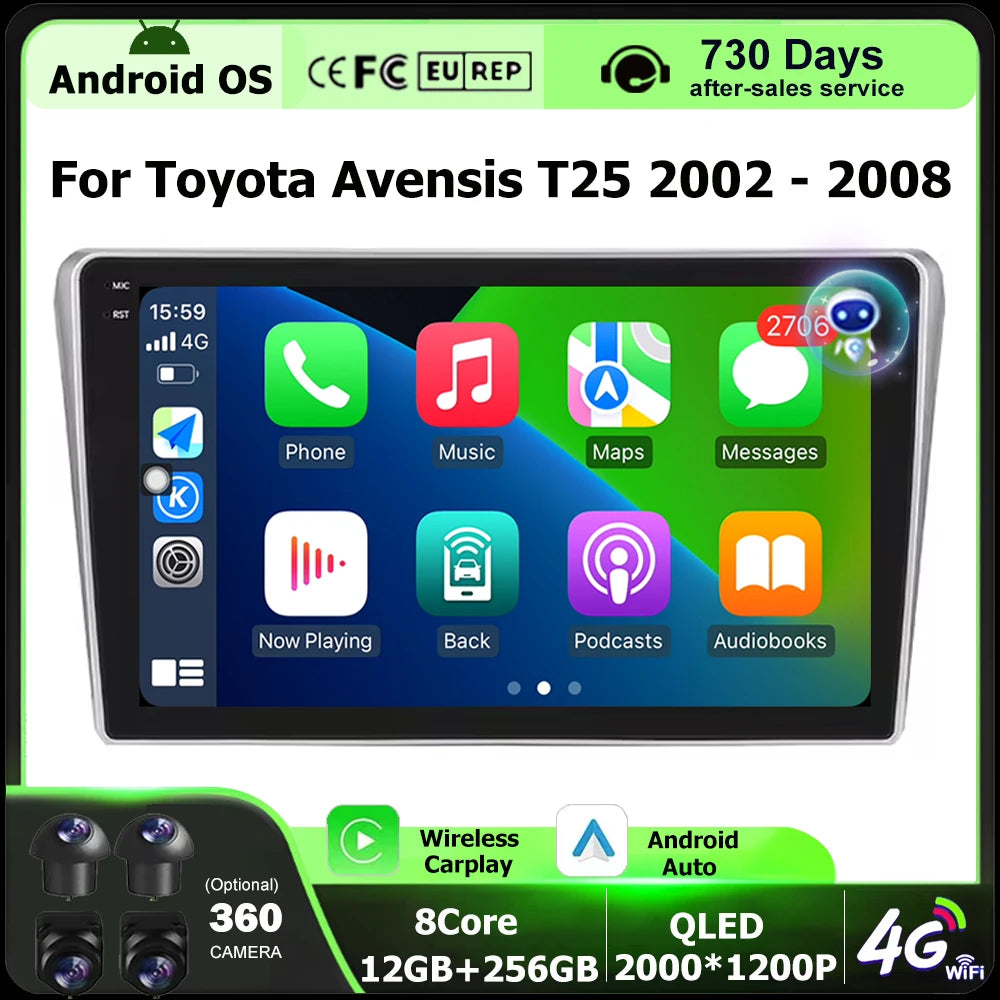 Android 16 Auto For Toyota Avensis T25 2002-2008 Car Radio Multimedia Video Player GPS Nav