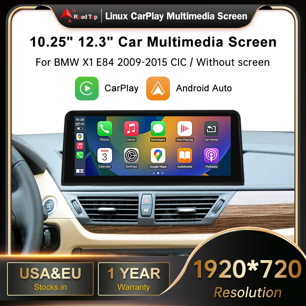 12.3 inch RoadTop Wireless Carplay Car Multimedia Touch Linux Screen For BMW X1 E84 2009-2