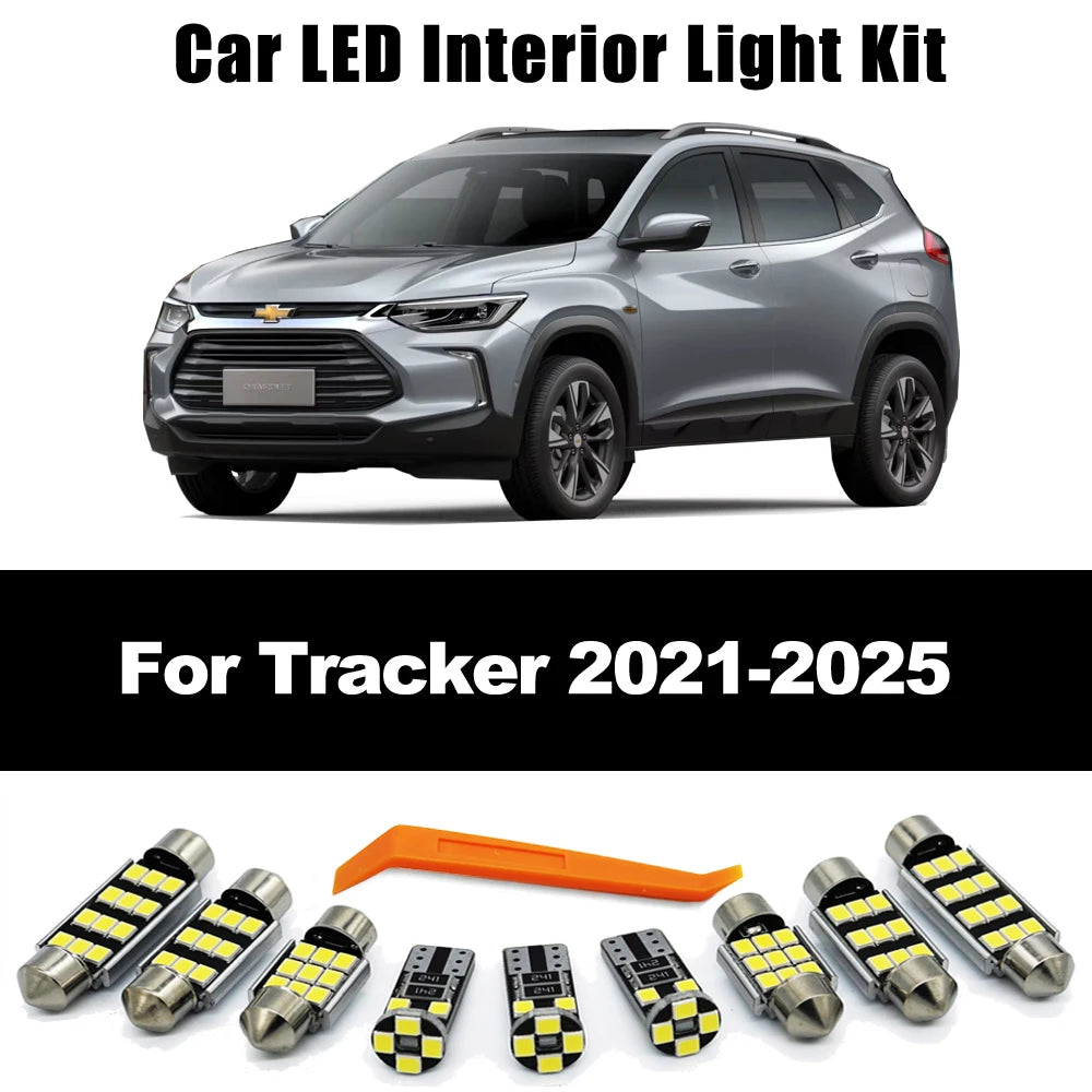 ZITWO 9Pcs Car LED Interior Dome Map License Plate Light Kit For Chevrolet Chevy Tracker 2021 2022 2023 2024 2025 Car LED Bulb