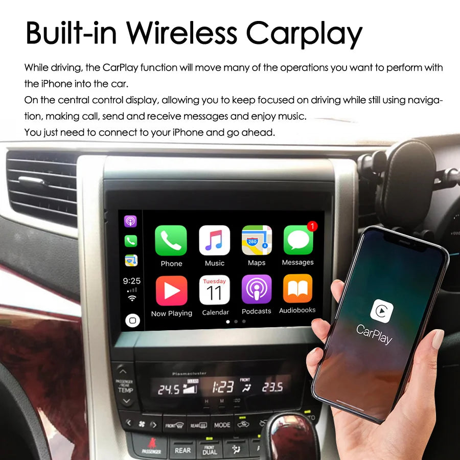Android 15 Wireless CarPlay Car Radio For Toyota Vellfire 2011 2014 Alphard 20 A20 GPS Mul