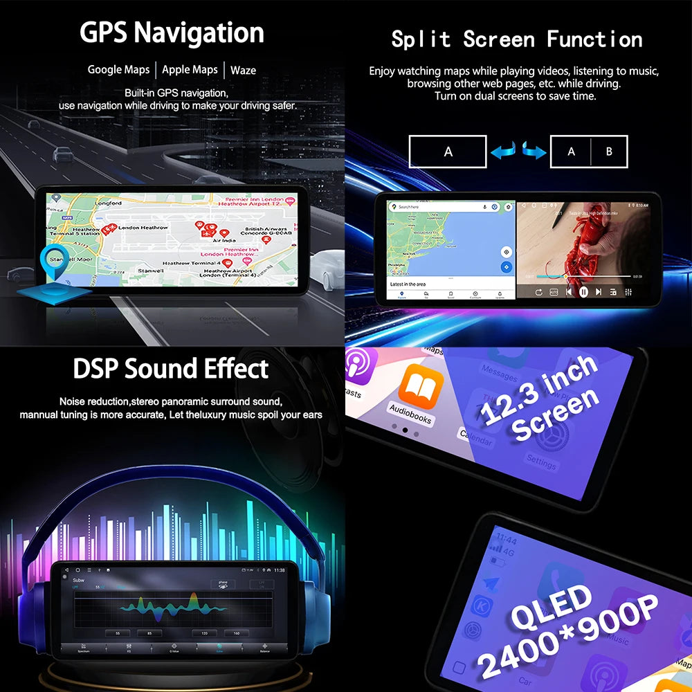 Android 14 for Audi Q5 2009 -2017 Intelligent Car Radio Multimedia QLED Touch Display DSP