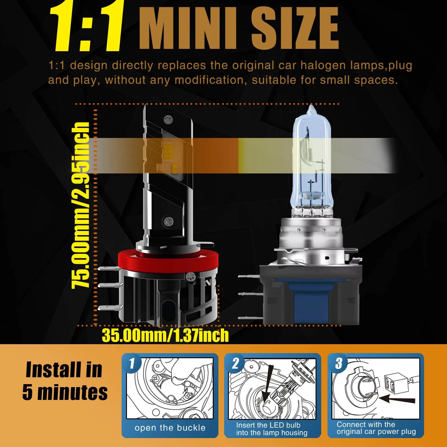 H15 PGJ23t-1 LED Car Headlight Bulbs Powerful Driving Daytime Running Light Turbo Diode Wh