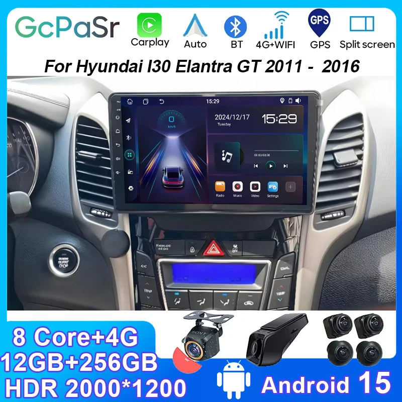 Android 15 For Hyunda i30 Elantra GT 2011 - 2016 CarPlay Car Auto Radio Stereo Multimedia
