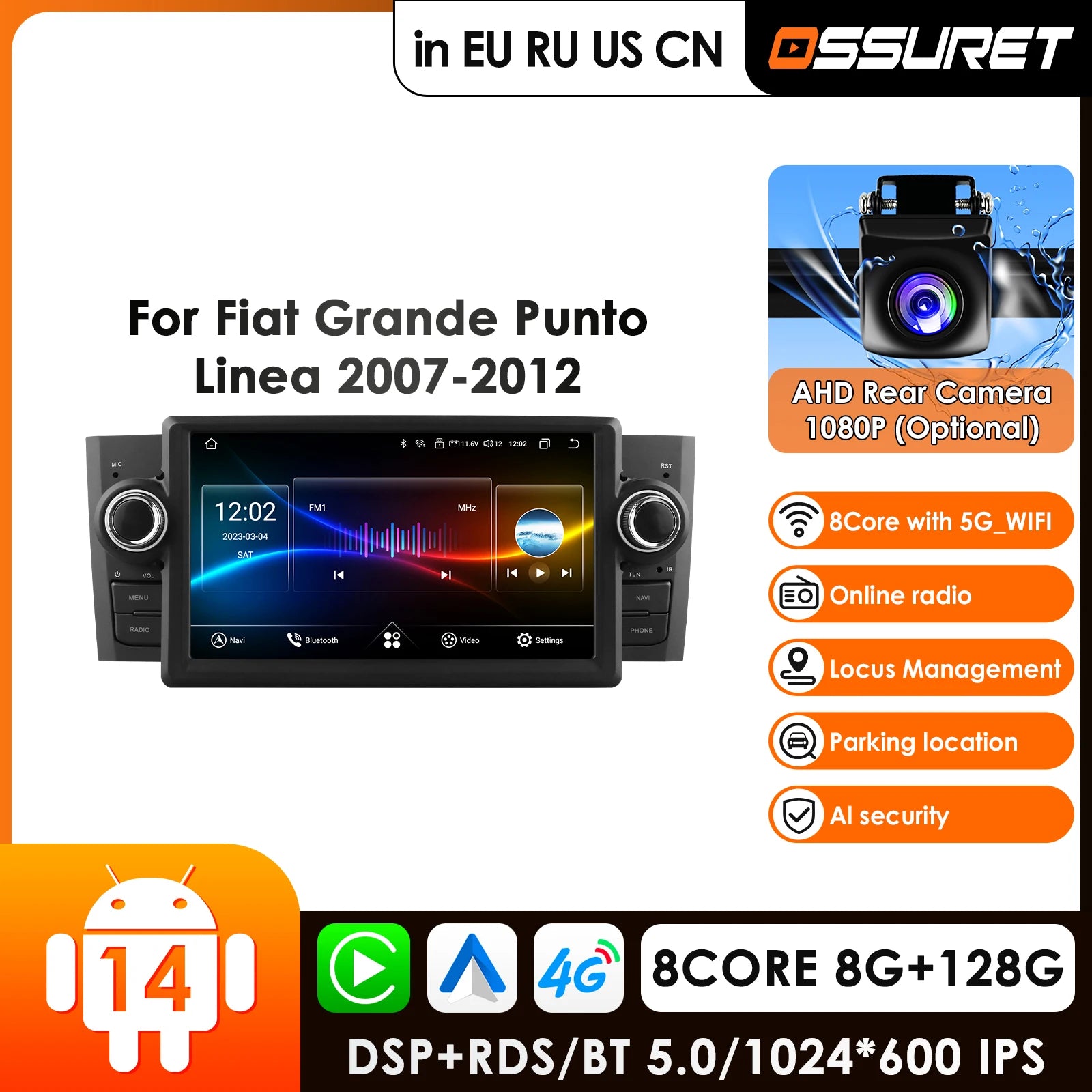 7" CarPlay Android Auto Radio GPS for FIAT Grande Punto Linea 2005-2015 - 4G AI Intelligent System 2din WIFI Multimedia