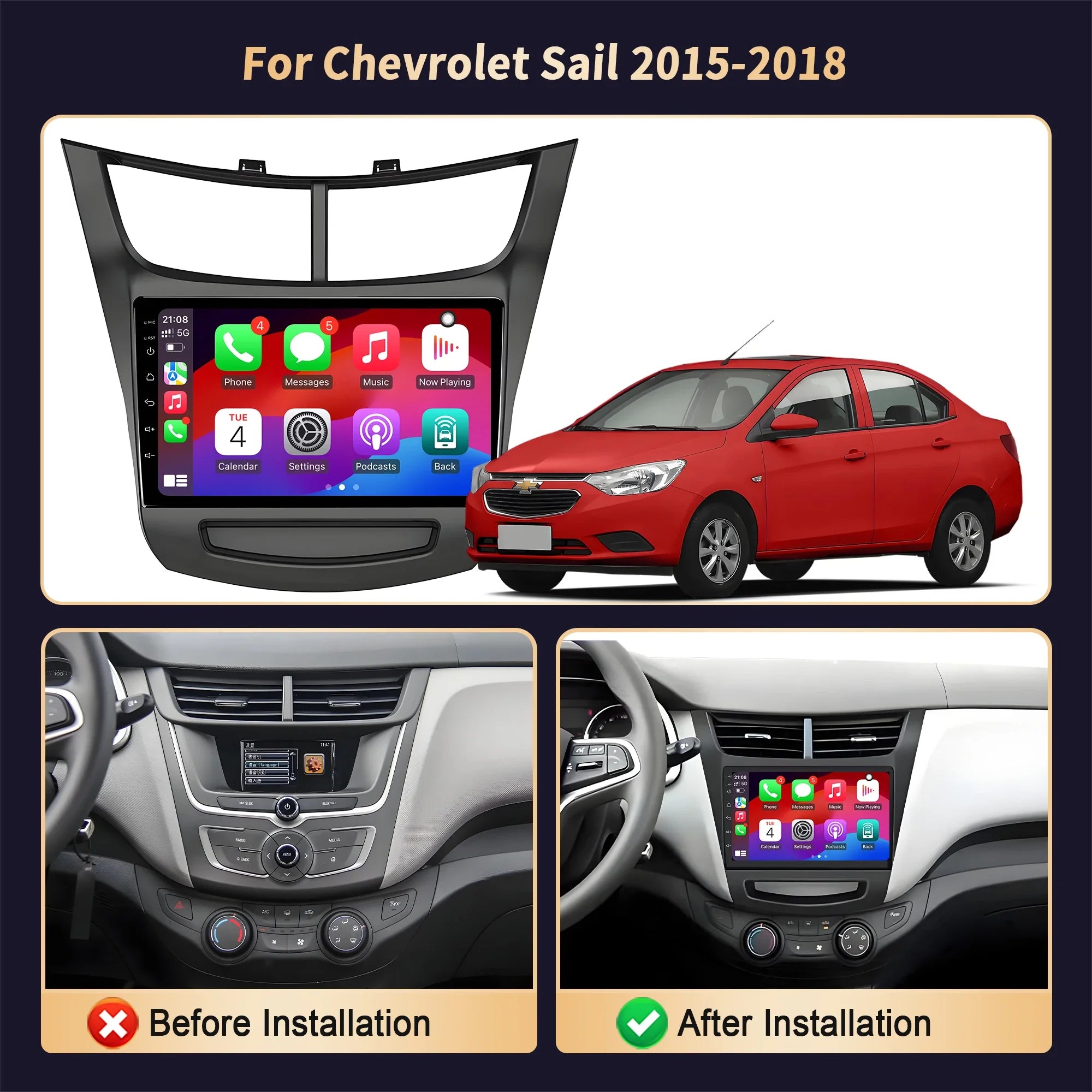 9inch Car Radio For Chevrolet Sail 2015-2018 Android 16 Multimedia Navigation BT Carplay H