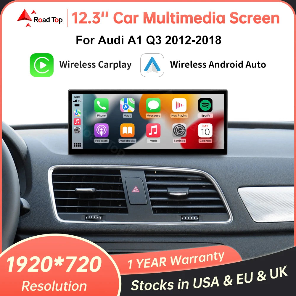 RoadTop 12.3'' Linux Screen Wireless CarPlay Car Multimedia Display For Audi A1 Q3 2012-20 | AUTOKITSHOP