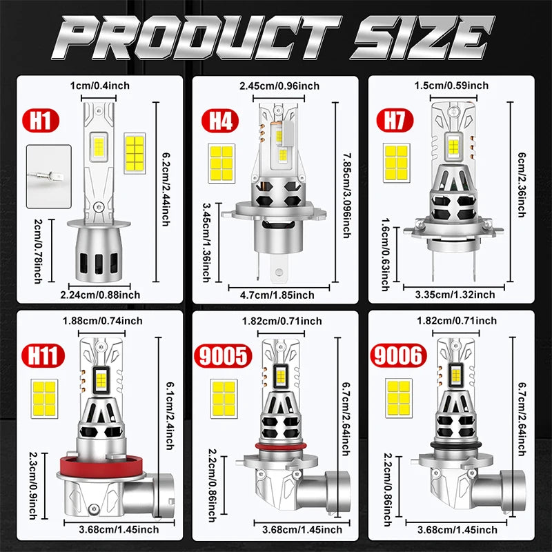 H7 LED Headlight CANBUS H4 H1 H8 H11 9005 HB3 9006 HB4 9012 HIR2 Light Mini Lamp 1:1 Size