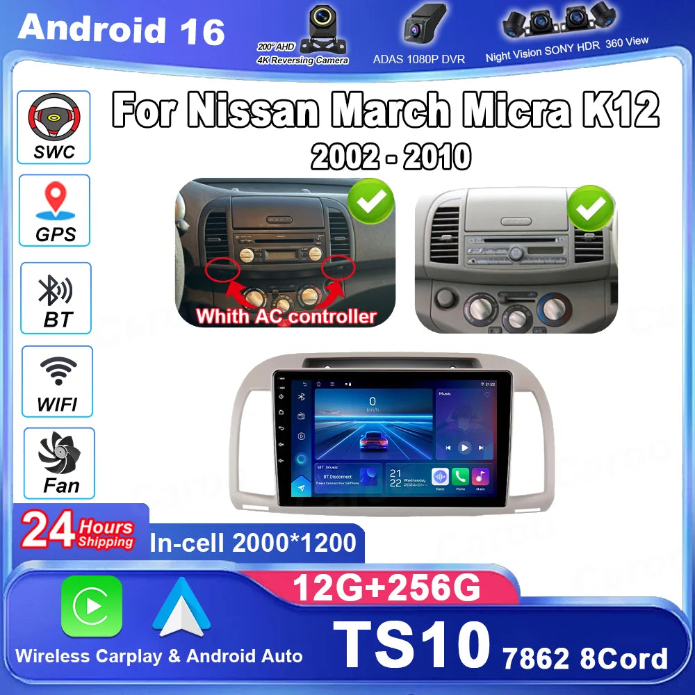 Android 16 For Nissan March Micra K12 2002 - 2010 Auto Radio Stereo GPS Navigation Multimi