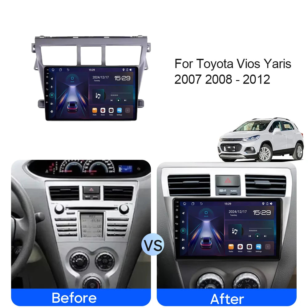 Android 15 4G For Toyota Vios Yaris 2007 2008 - 2012 Car Carplay Radio Stereo Head Unit Mu