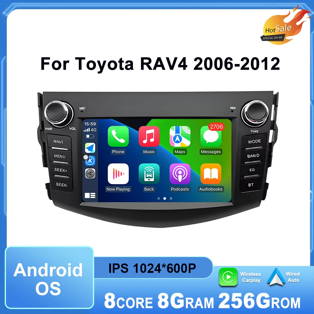 Car Radio Multimedia Touch Screen Player for Toyota RAV4 2006 - 2012 Android Auto Wireless
