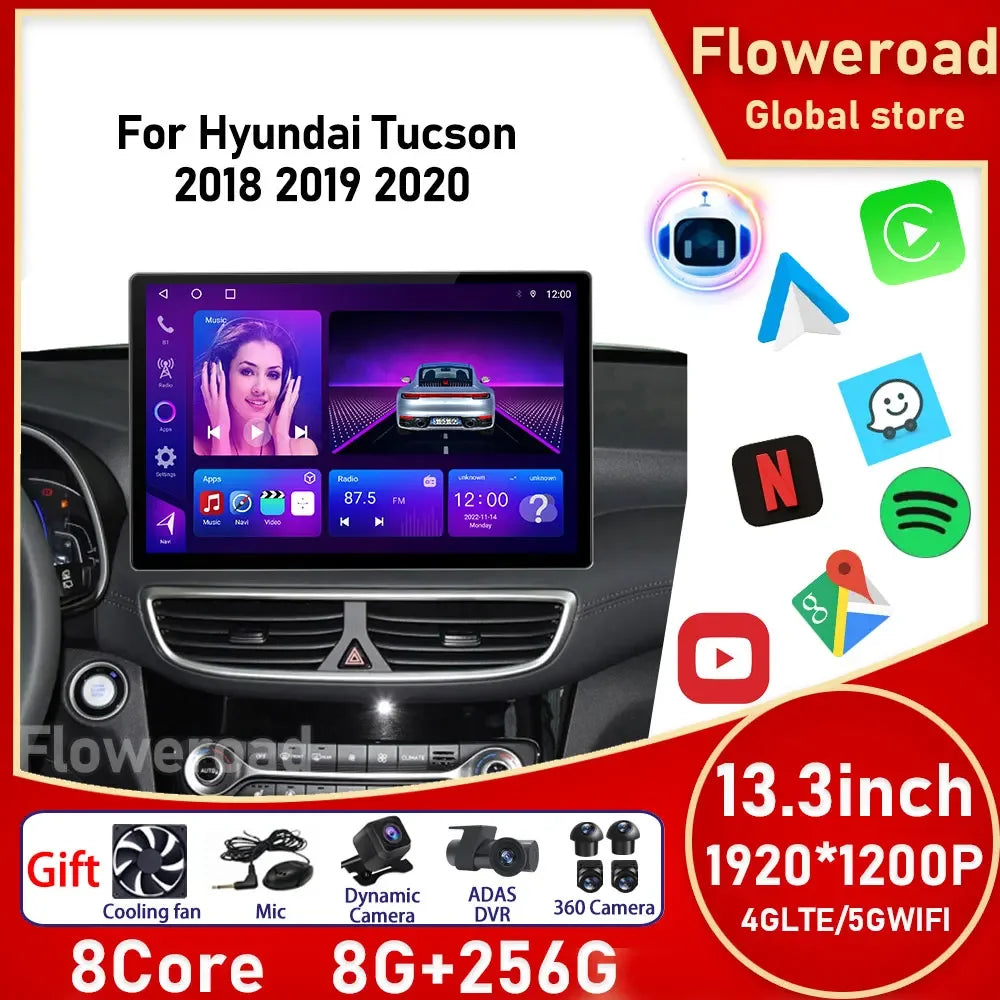 13.3 Inch Android 15 For Hyundai Tucson 2018 2019 2020 2K QLED Car Radio Multimedia Video  | AUTOKITSHOP