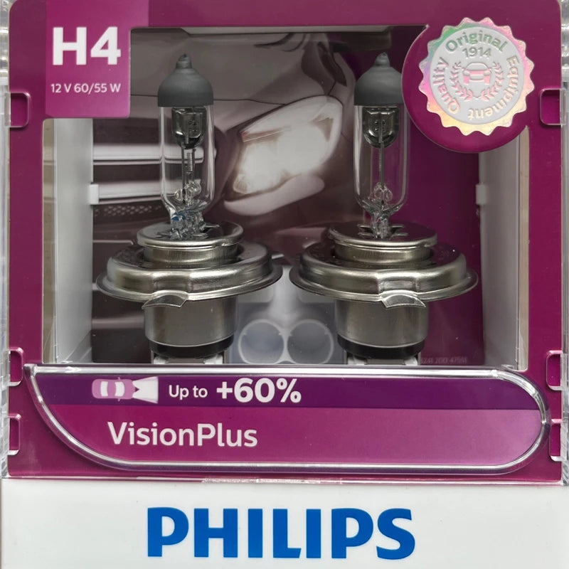 Philips H4 12V 60/55W P43t VisionPlus 3250K Bright Light Up to 60% Increased Bright Origin