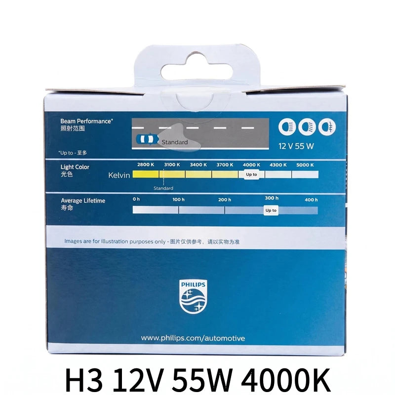 Philips H4 H11 HB3 HB4 H1 H3 9005 BrightVision Rally Car Halogen Headlight 4300K Bright Wh