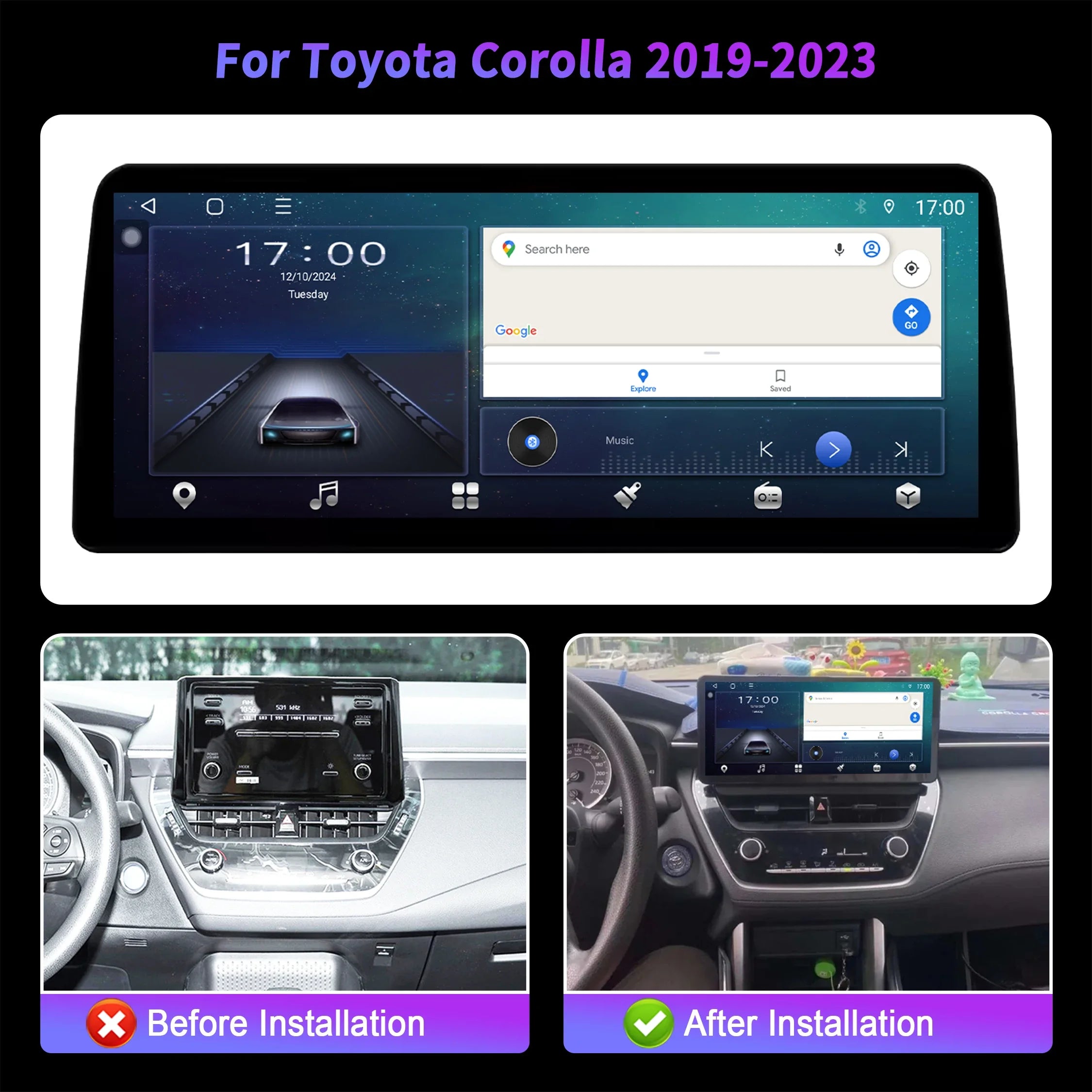 12.3 inch Car Radio Multimedia For Toyota Corolla 2019-2023 Android 14 Wireless Bluetooth