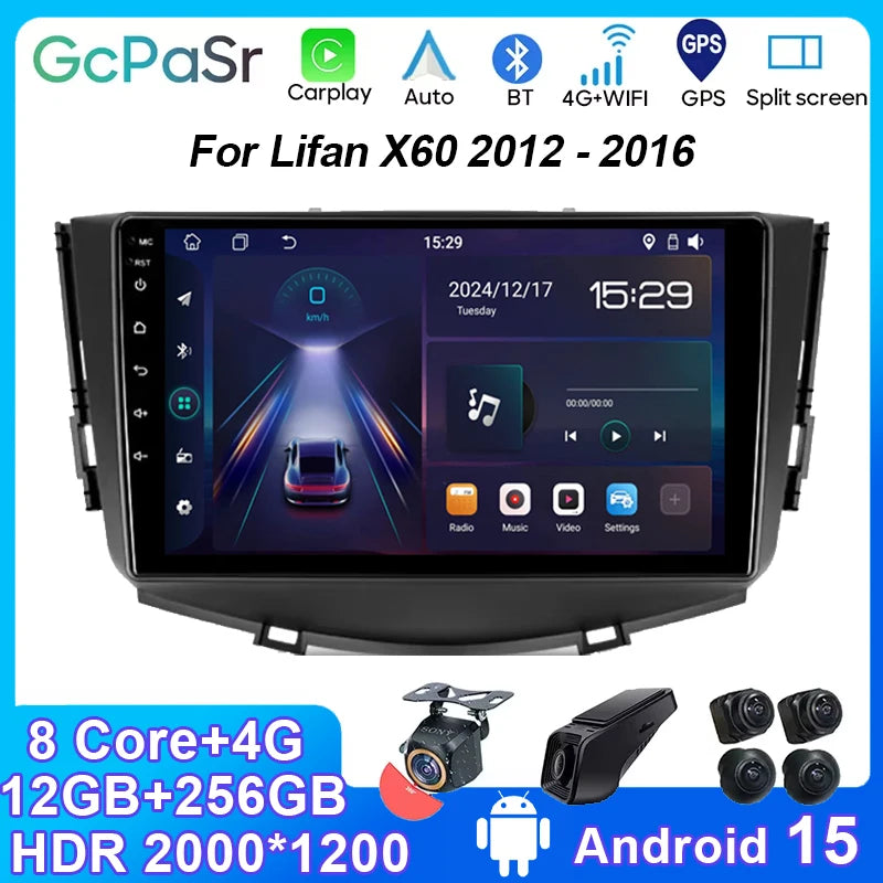 Android 15 WIFI 5G Car Radio For Lifan X60 2012 - 2016 Auto Multimedia Carplay Player Ster