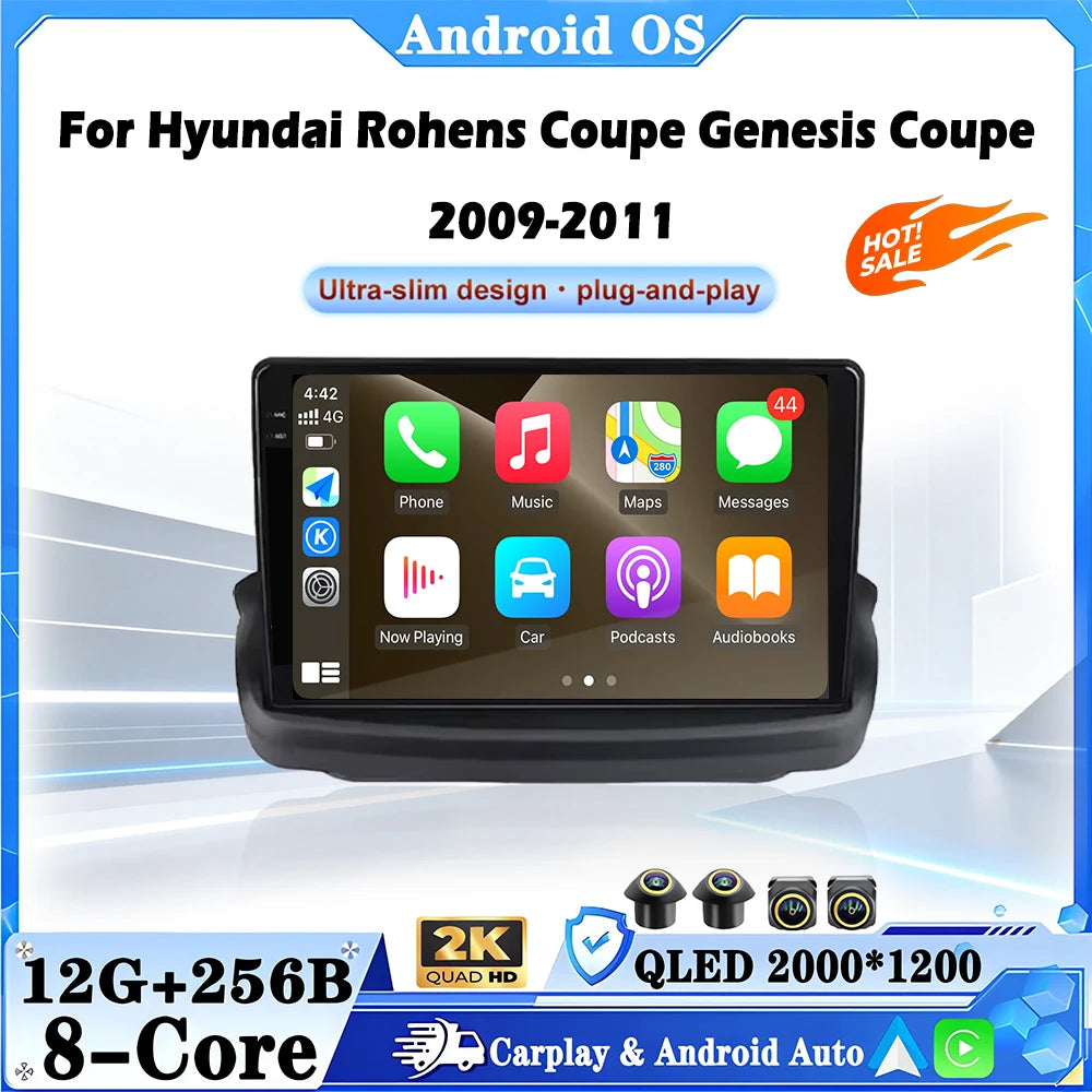 For Hyundai Rohens Coupe Genesis Coupe 2009-2011 Android Auto Navigation GPS Car Multimedi