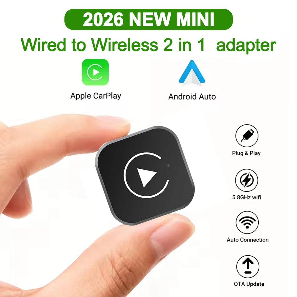 2in1 Wired to Wireless CarPlay Android Auto Adapter for OEM Car Stereo With USB Plug and P